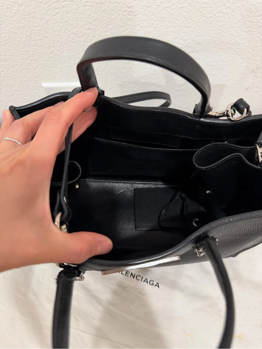 Balenciaga Black Pebbled Leather Structured Satchel